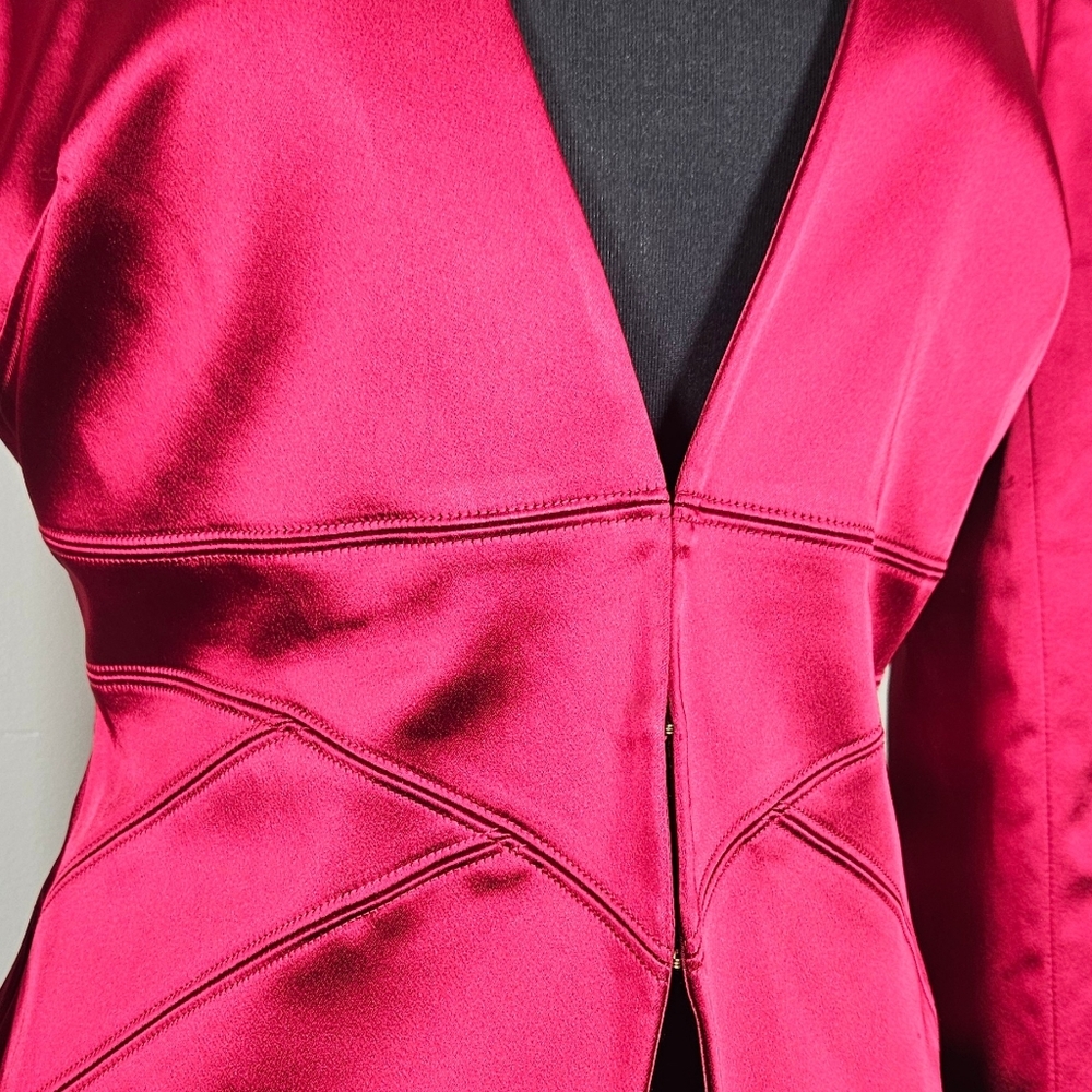 Bebe Red Satin Cropped Tailored Evening Jacket Women's 10 - Picture 5 of 8